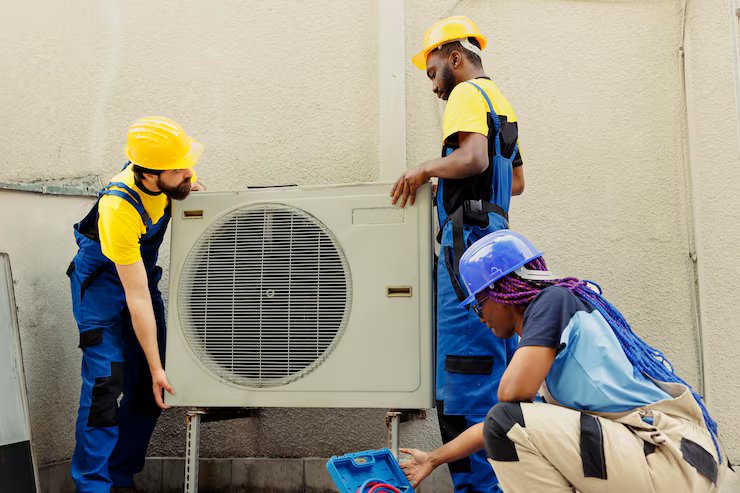 HVAC Technician professionally installing AC